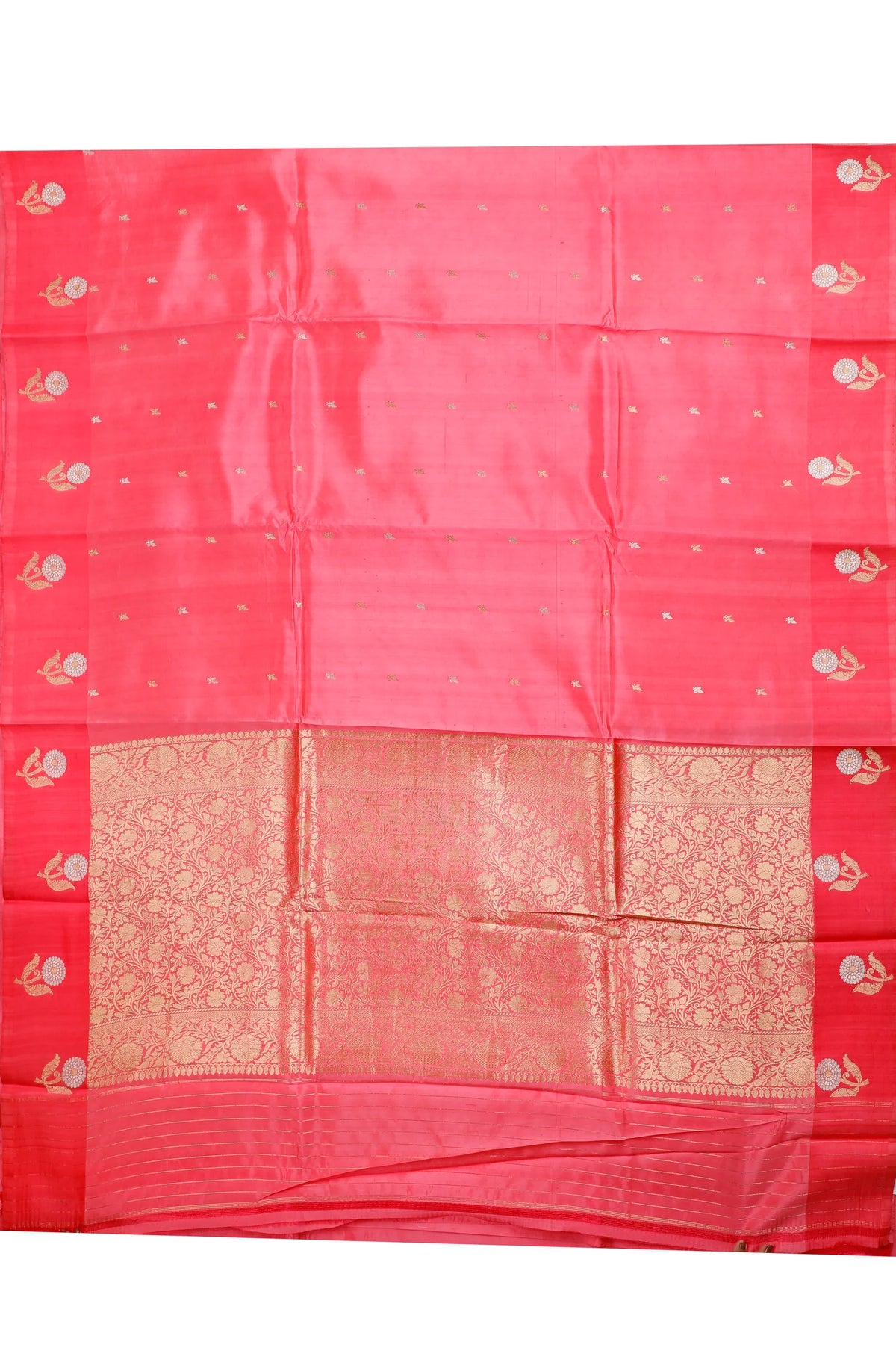 Bright Peach Pure Silk Handloom Mashru Benarasi Saree
