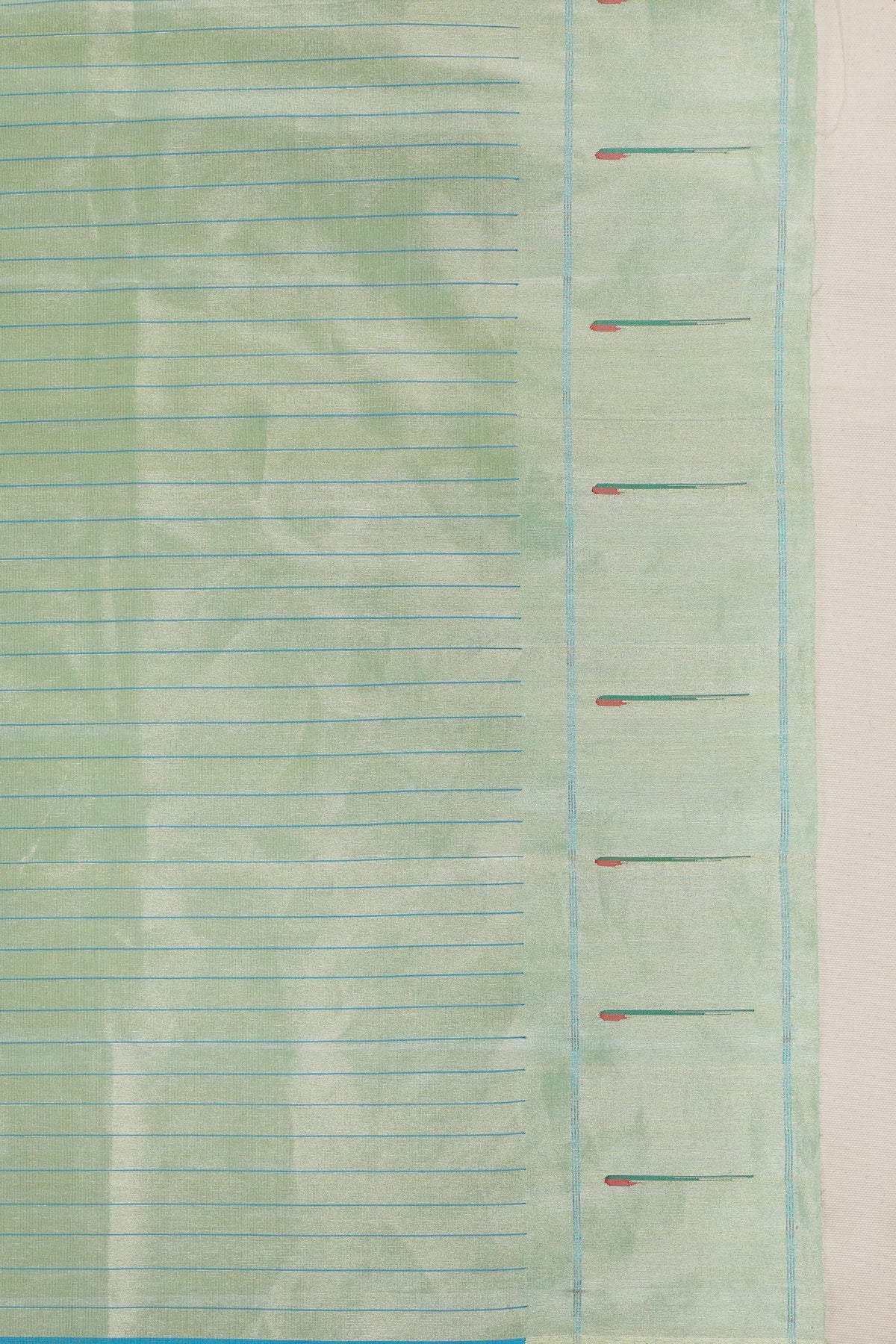 Sea Green Pure Silk Handloom Tissue Paithani Saree with Stripes