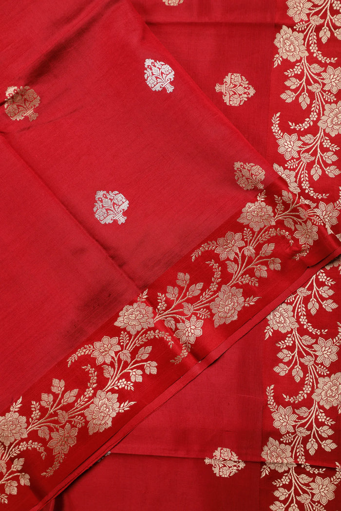 Red Pure Silk Handloom Mashru Benarasi Saree - detail 1