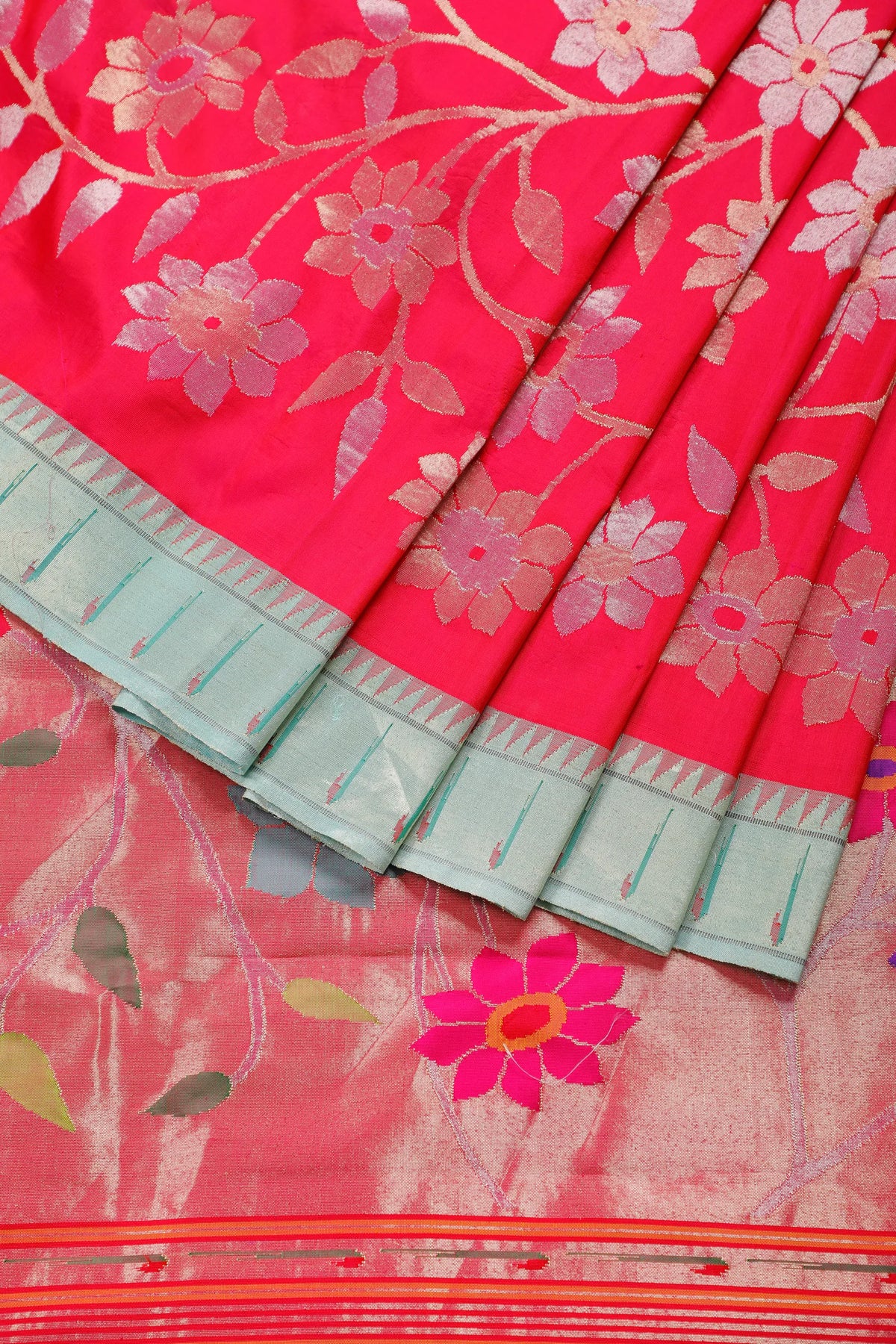 Pink Pure Silk Handloom All Over Paithani Saree - Silk by Silk