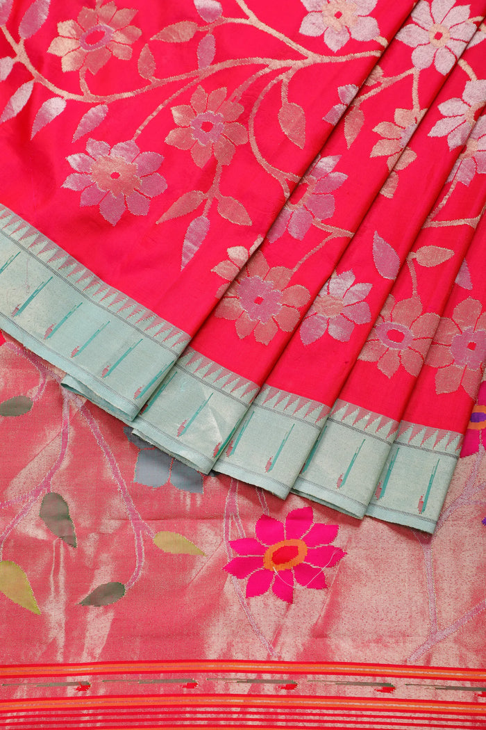 Pink Pure Silk Handloom All Over Paithani Saree - Silk by Silk