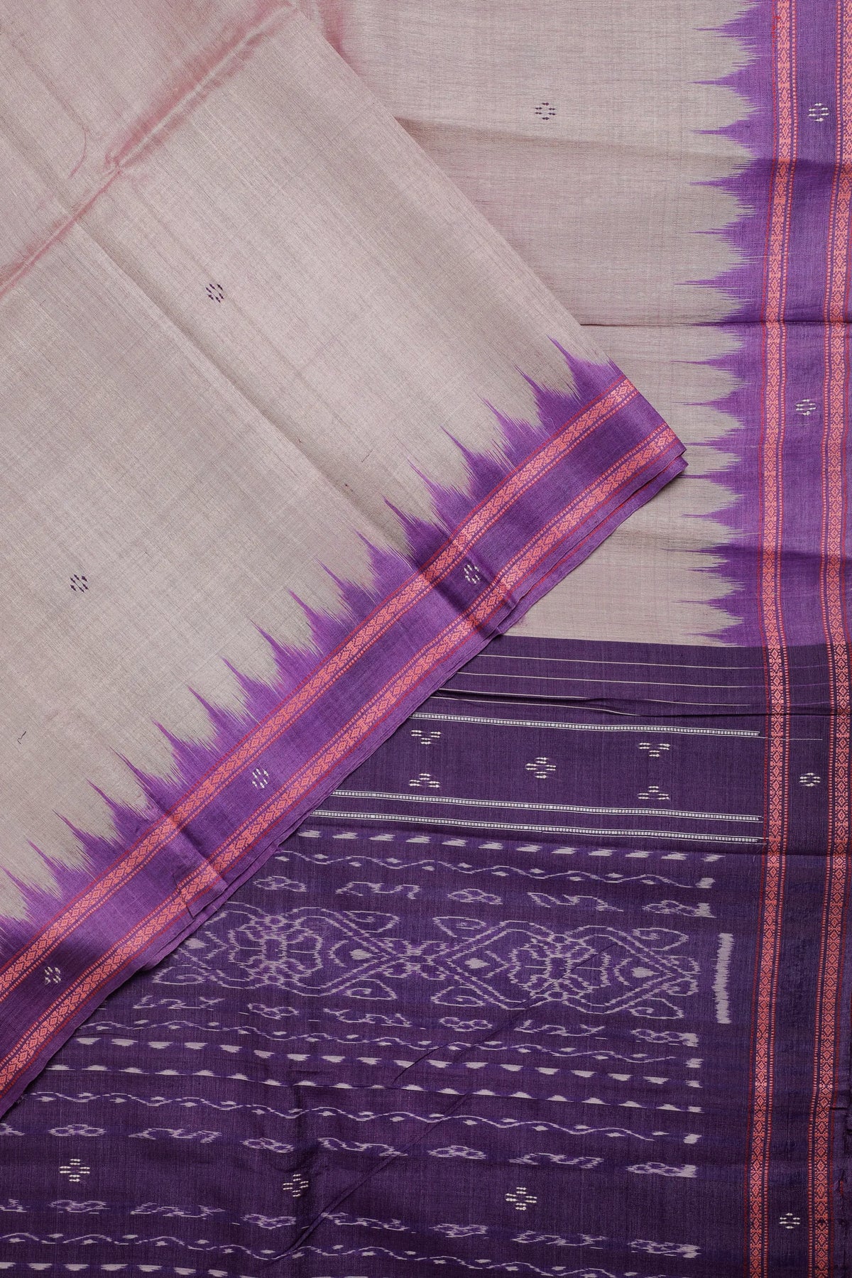 Deep Blue Handloom Tussar Silk Saree with Purple Temple Border