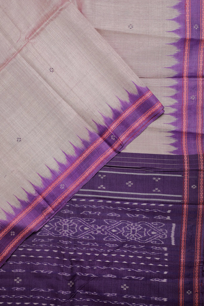 Deep Blue Handloom Tussar Silk Saree with Purple Temple Border - detail 1