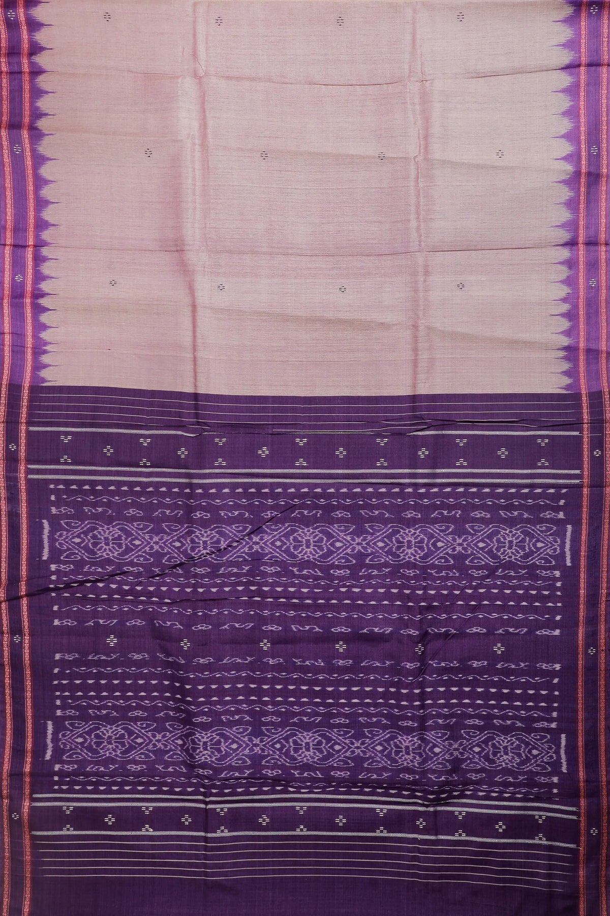 Deep Blue Handloom Tussar Silk Saree with Purple Temple Border
