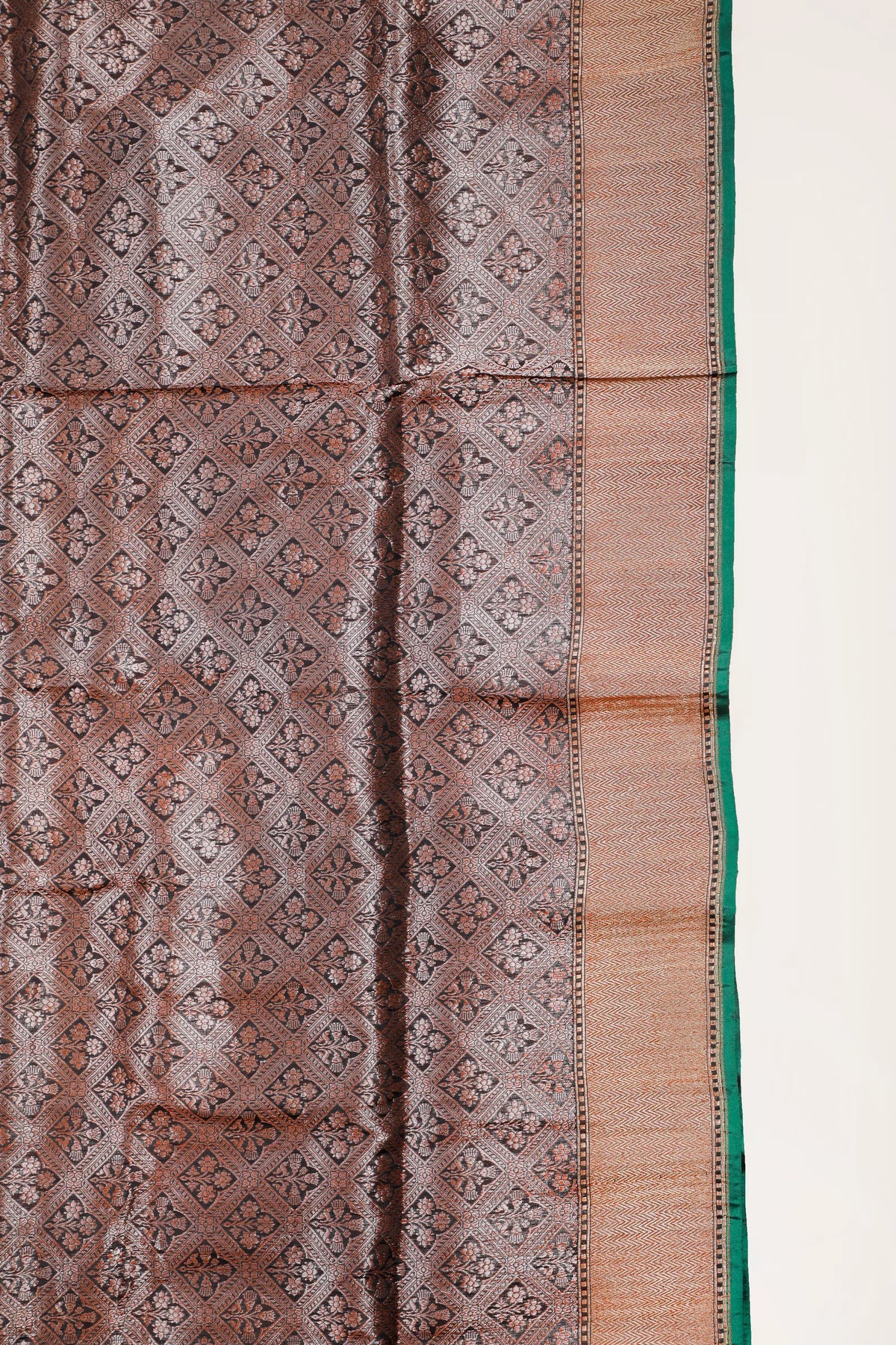 Black Benarasi Katan Pure Silk Saree with Copper Brocade Weave