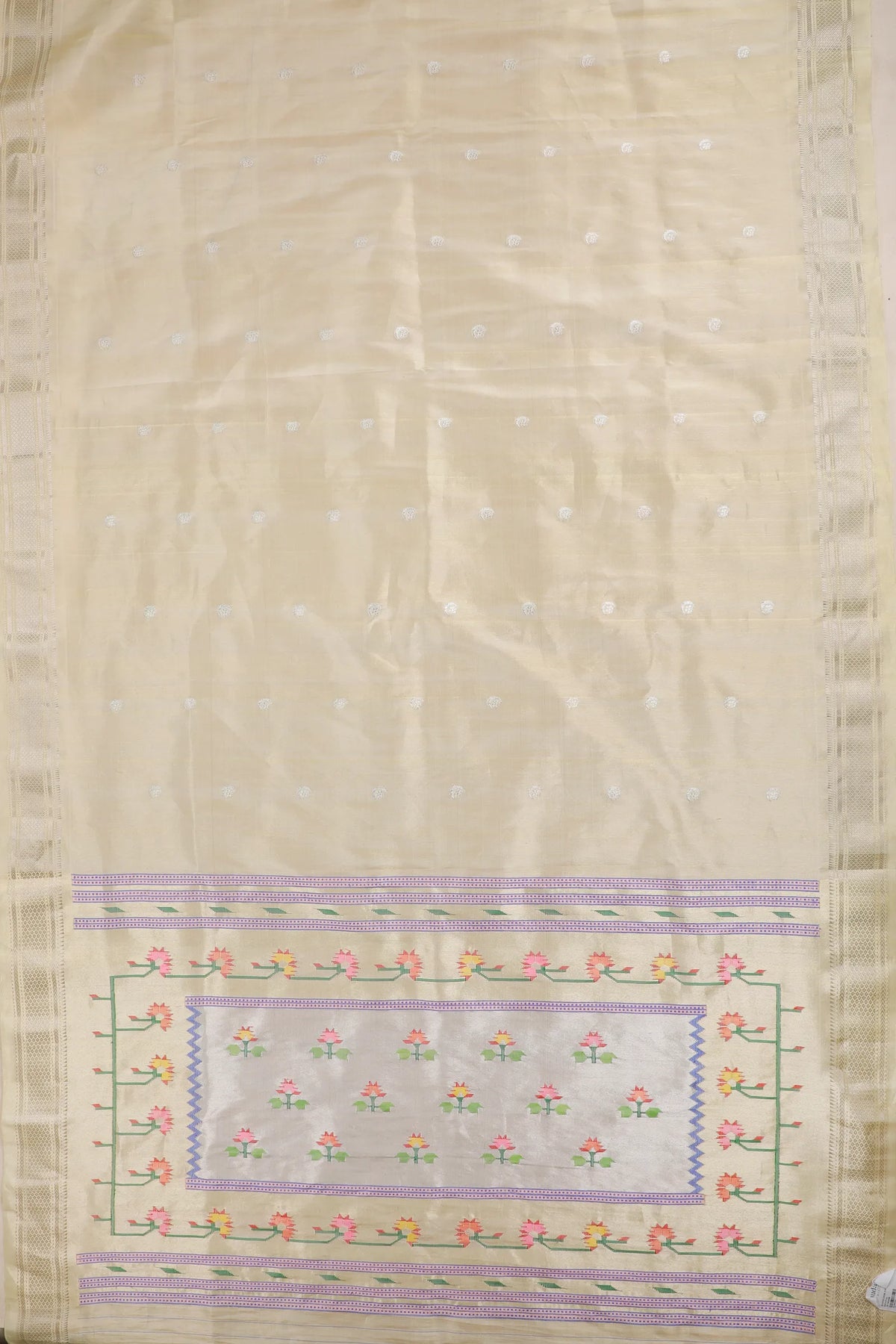 Ivory Pure Silk Handloom Tissue Paithani Saree with Asawali Pallu