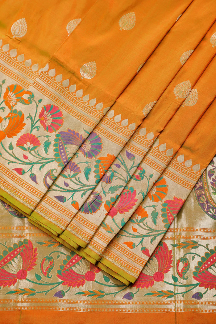 Dhoop Chaav Yellow Handloom Benarasi Katan Silk Saree