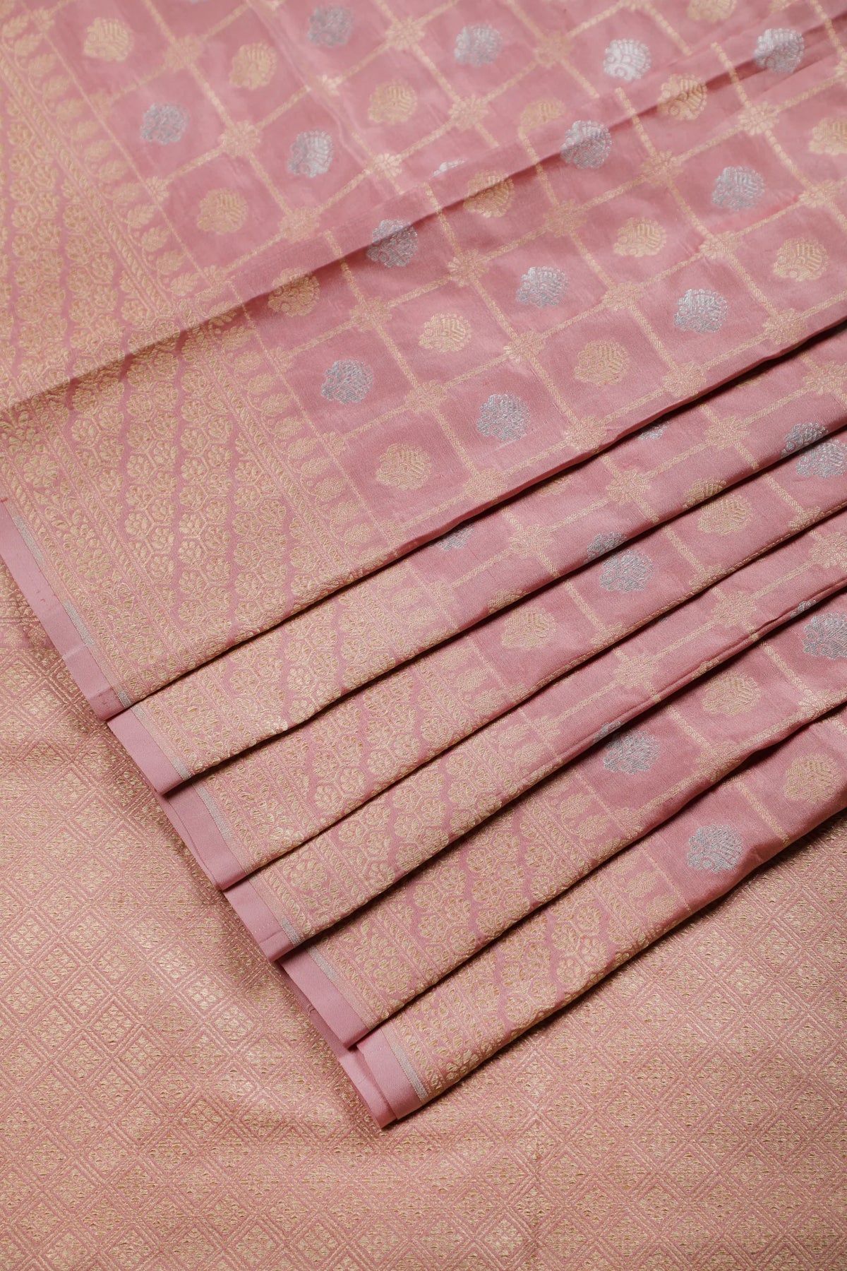 Baby Pink Handloom Benarasi Katan Silk Saree with Checks