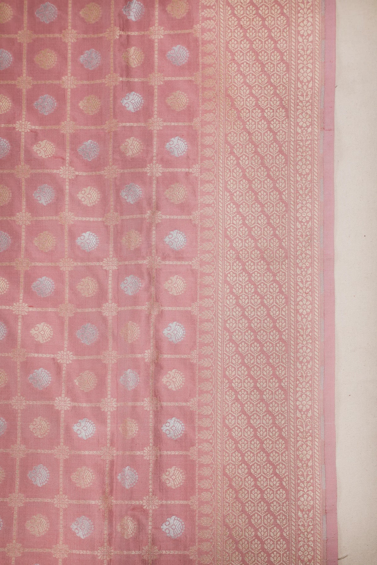Baby Pink Handloom Benarasi Katan Silk Saree with Checks