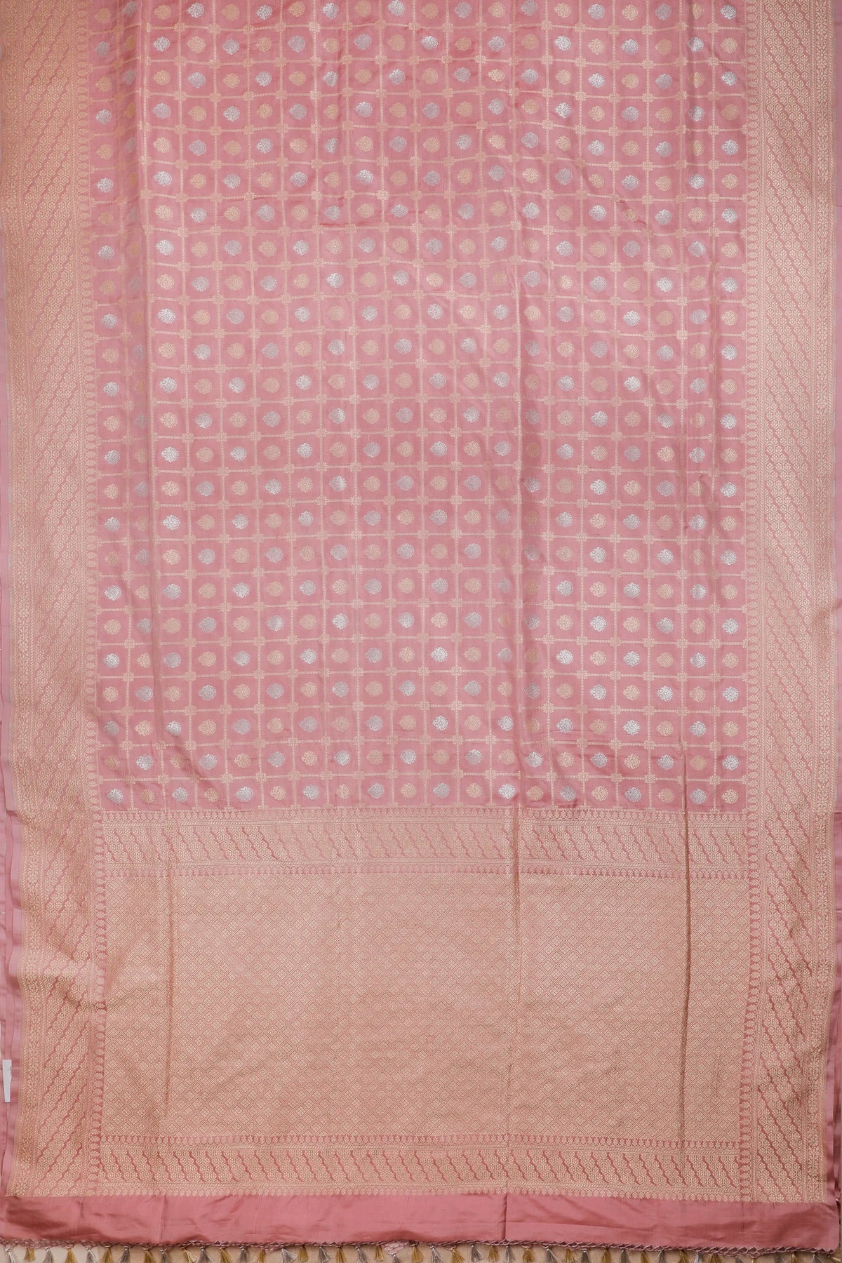 Baby Pink Handloom Benarasi Katan Silk Saree with Checks