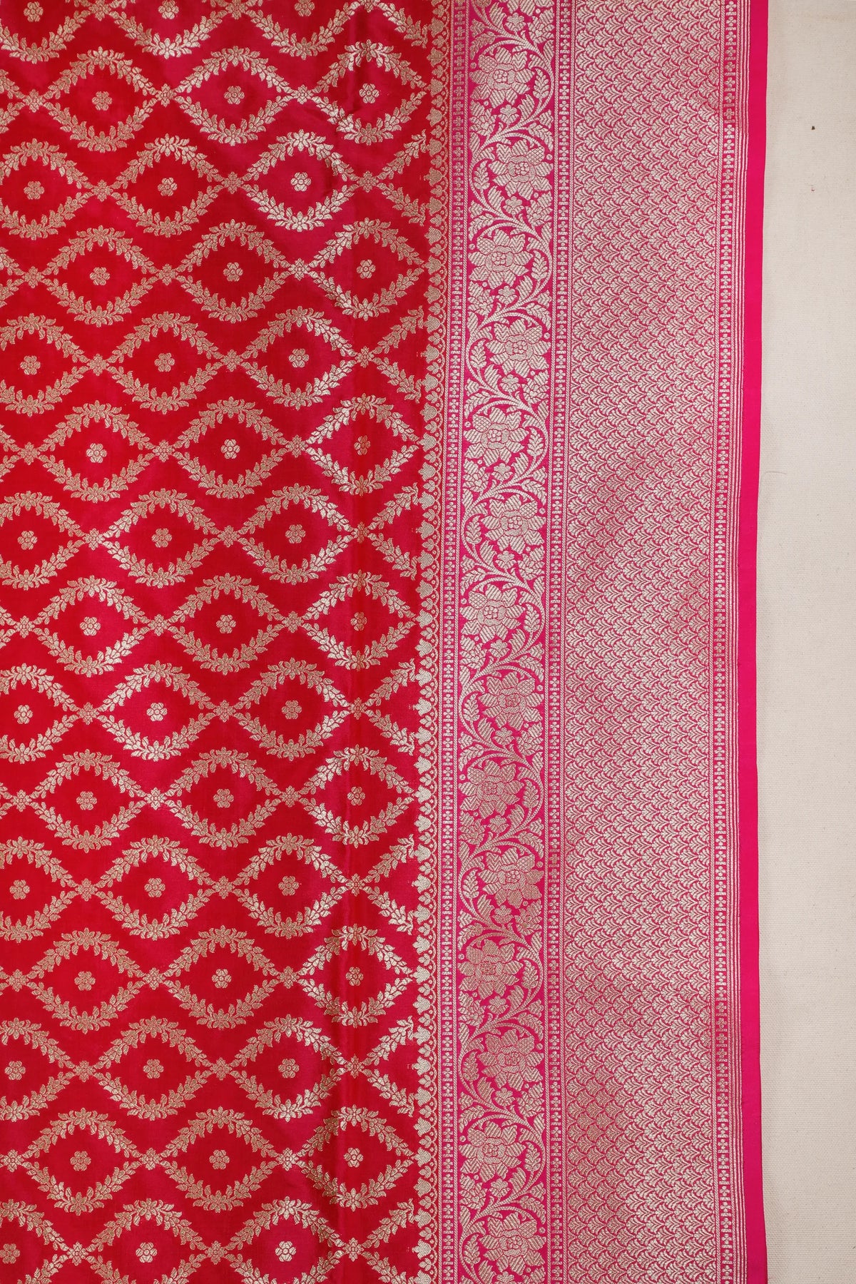 Red & Pinl Handloom Benarasi Katan Silk Saree