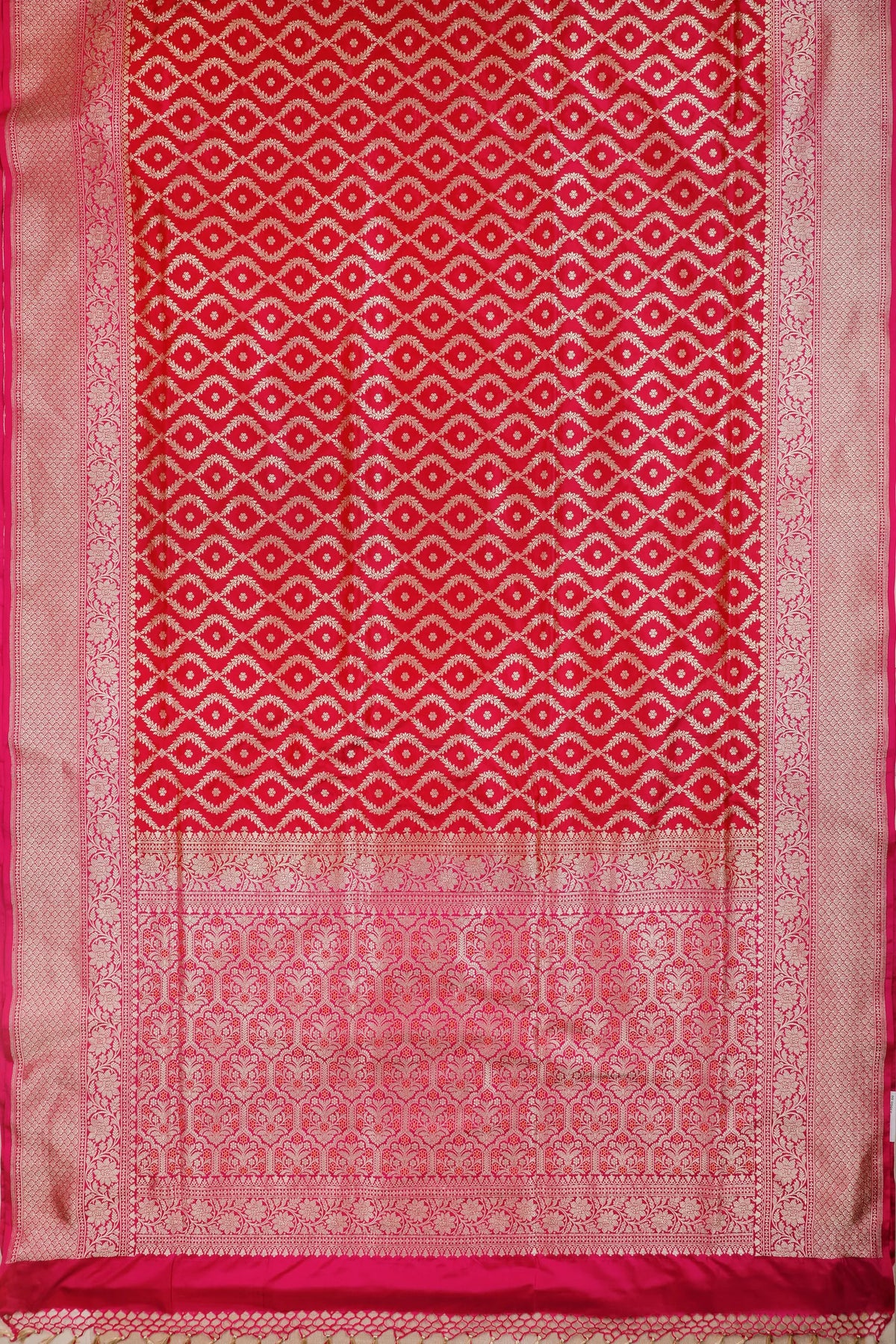 Red & Pinl Handloom Benarasi Katan Silk Saree