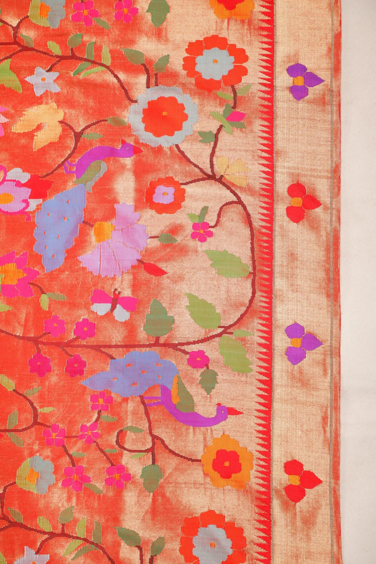 Red Pure Silk Handloom Tissue Paithani with All Over Design