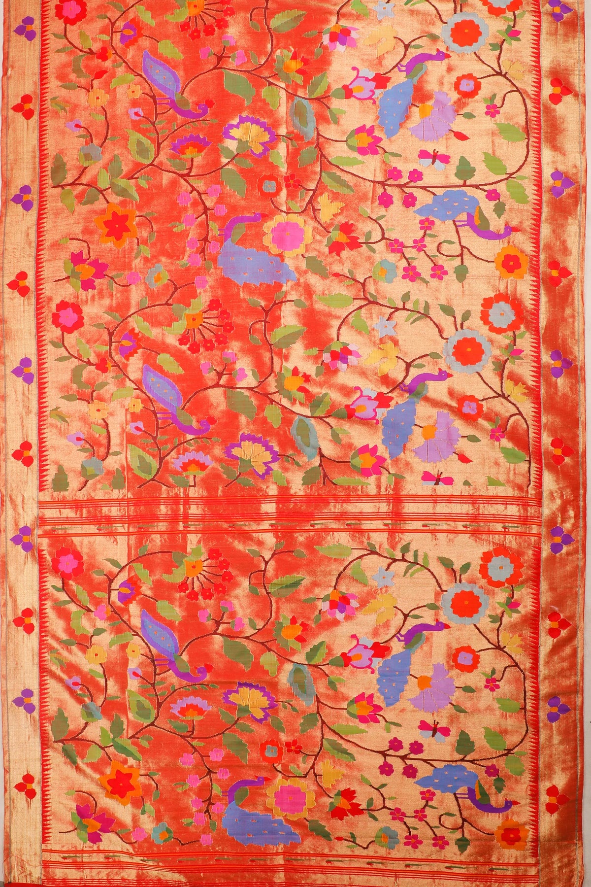 Red Pure Silk Handloom Tissue Paithani with All Over Design
