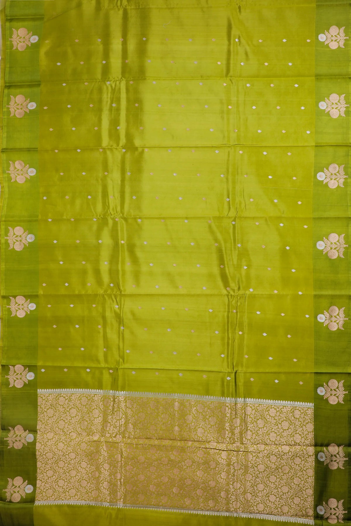 Olive Green Pure Silk Handloom Mashru Benarasi Saree with Striped Blouse Piece
