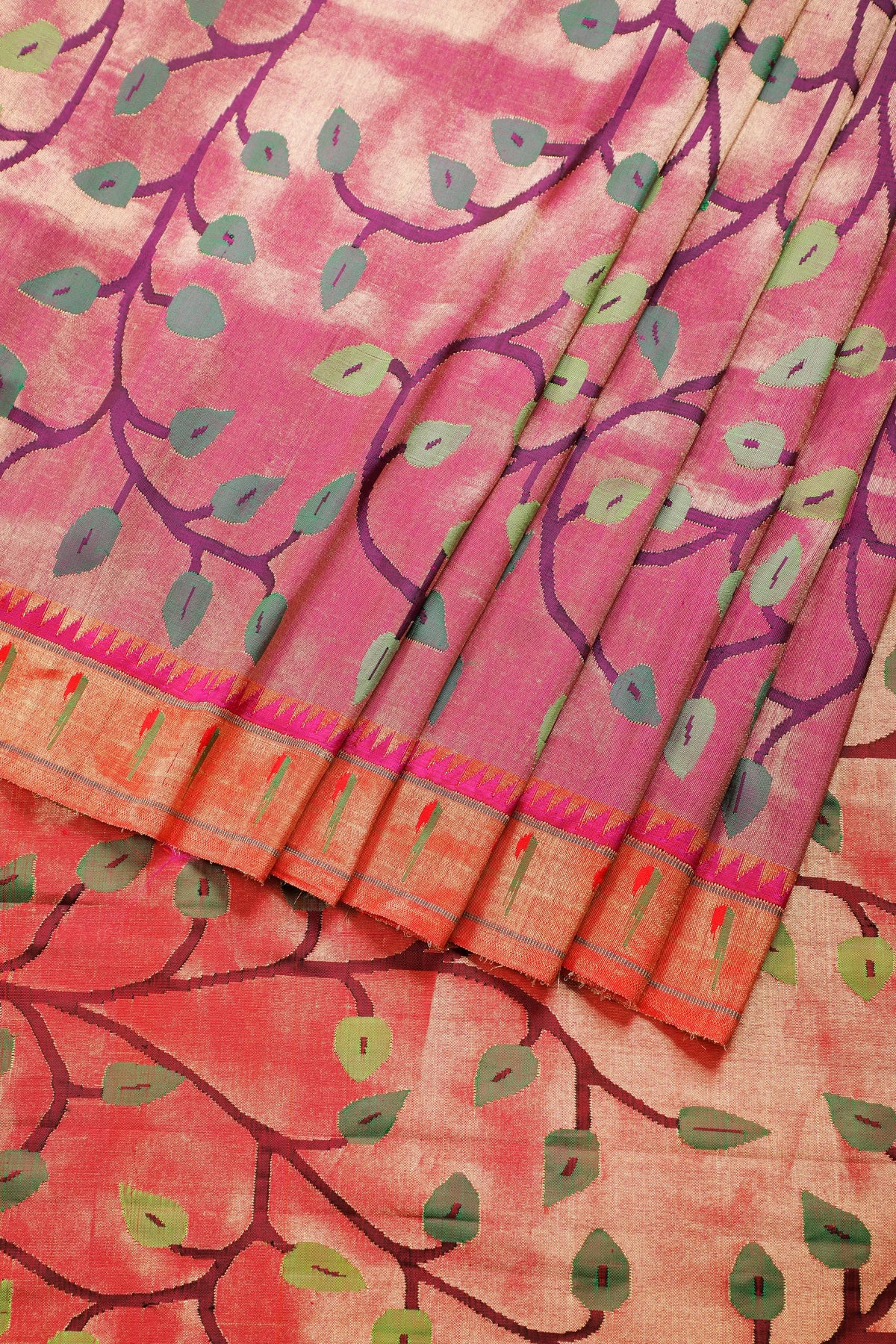 Purple Pure Silk Handloom Tissue Paithani Saree with All Over Design