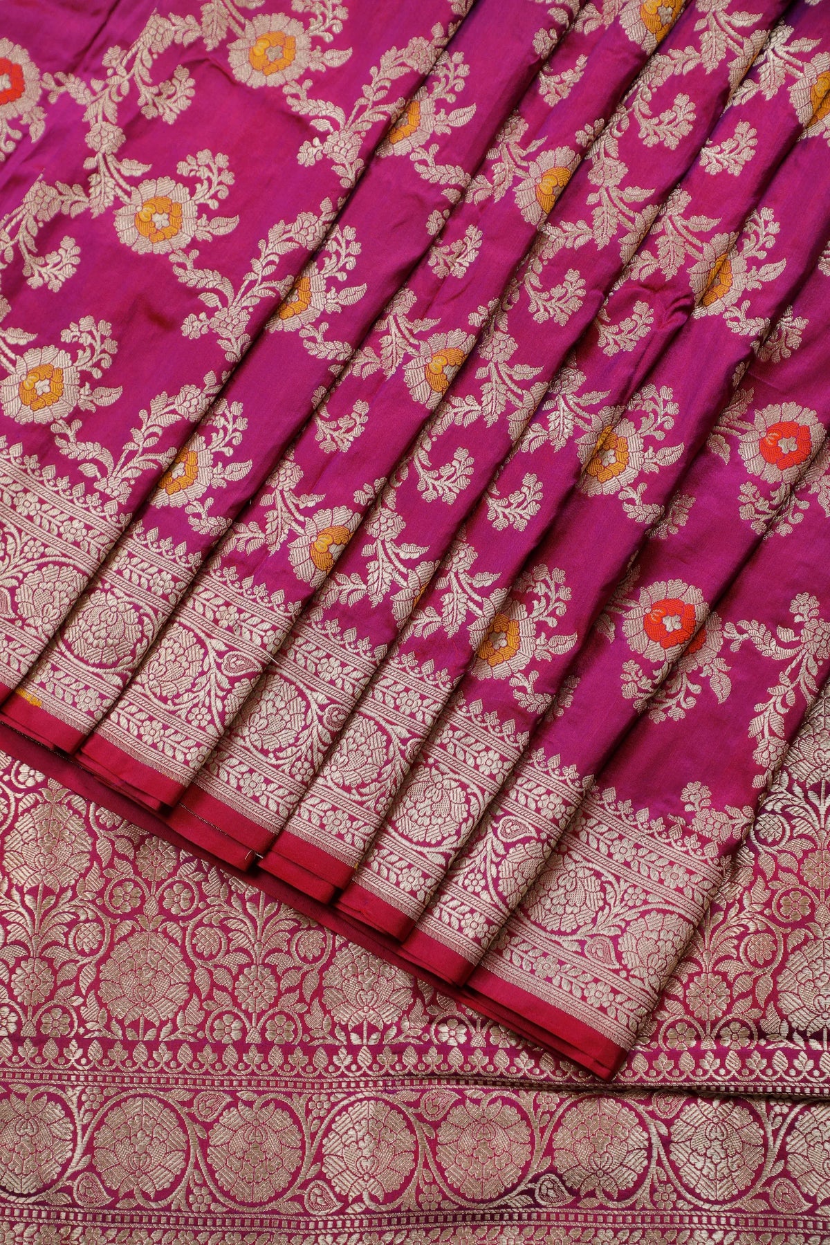 Raani Pink Handloom Benarasi Pure Silk Saree