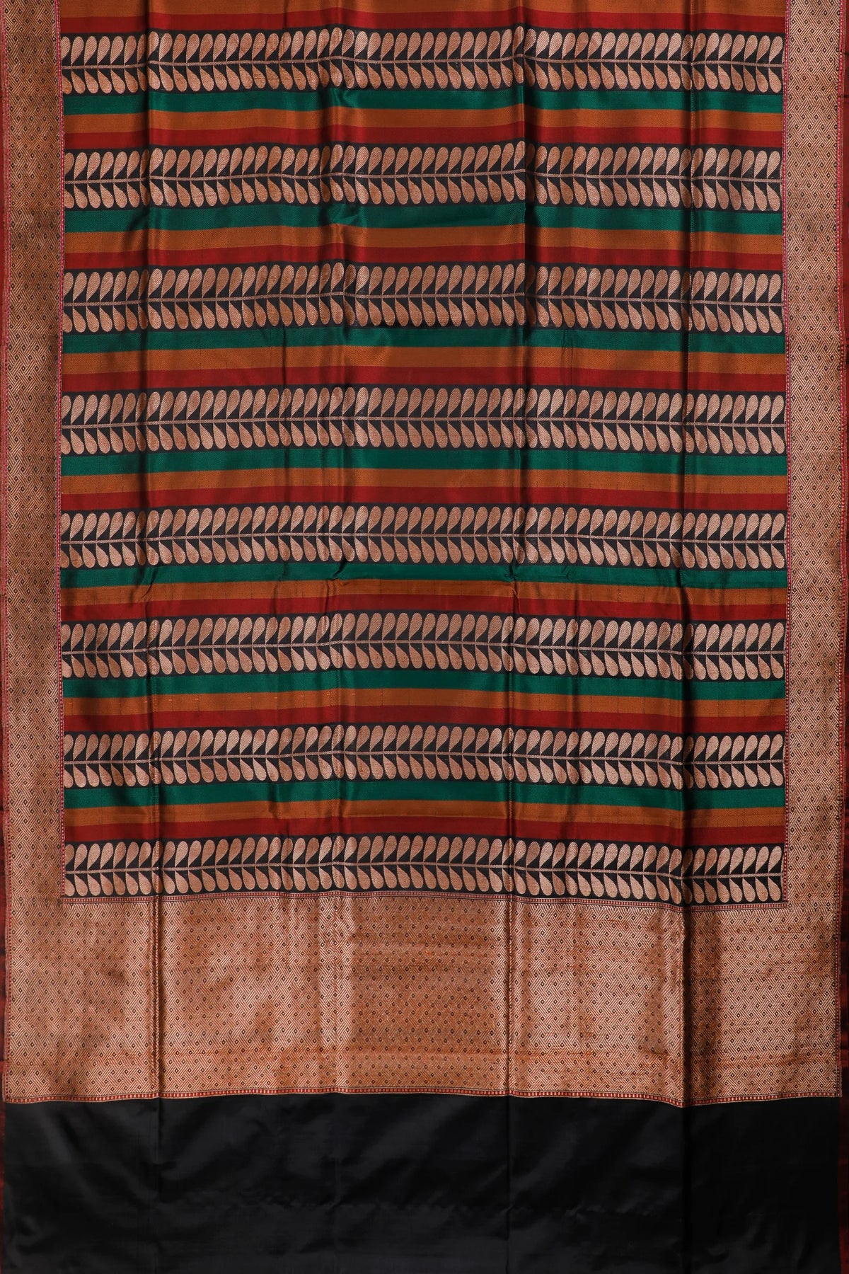 Black Handloom Benarasi Pure Silk Saree in Kadhua Weave with Leaf Motifs