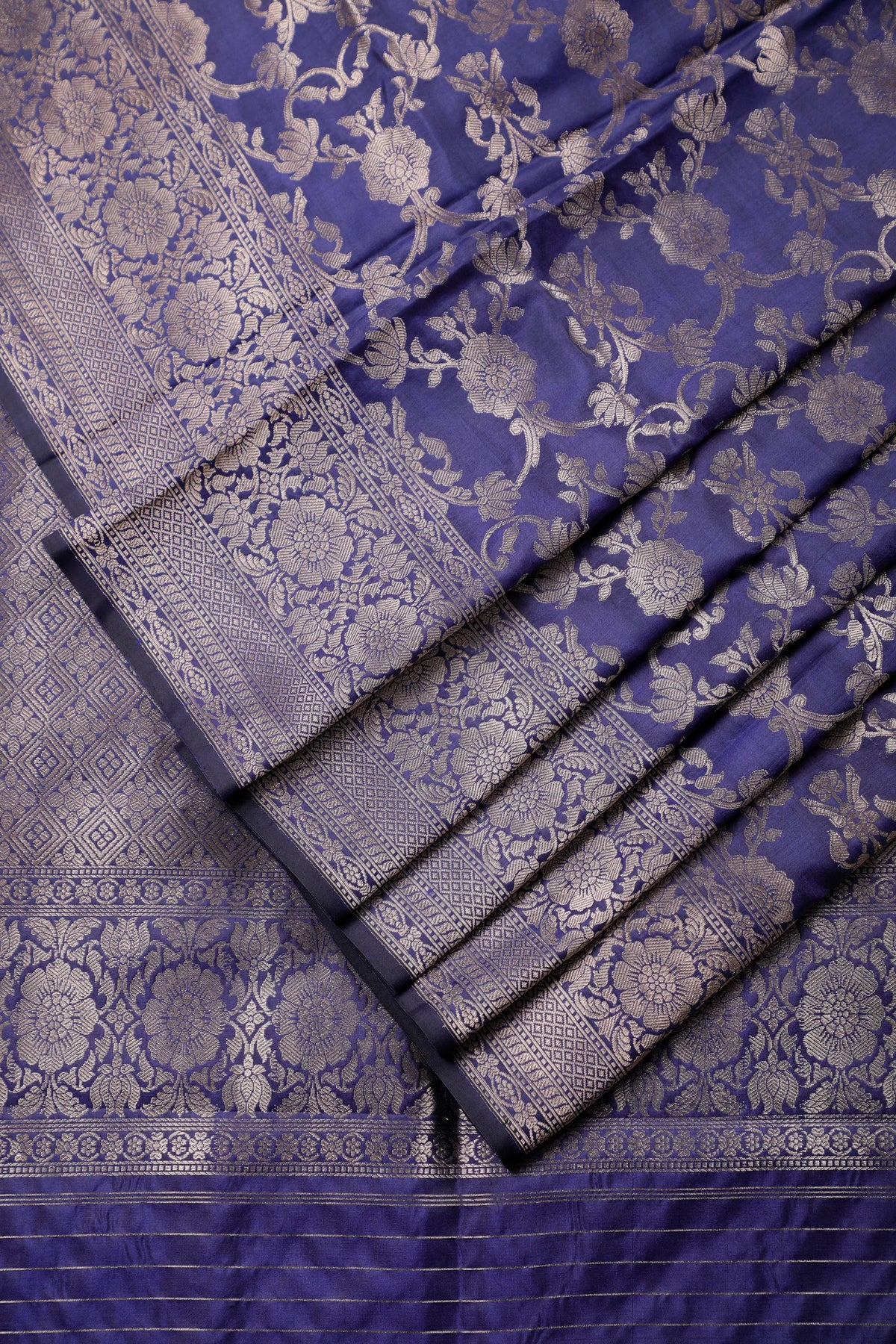 Navy Blue Handloom Benarasi Katan Silk Saree