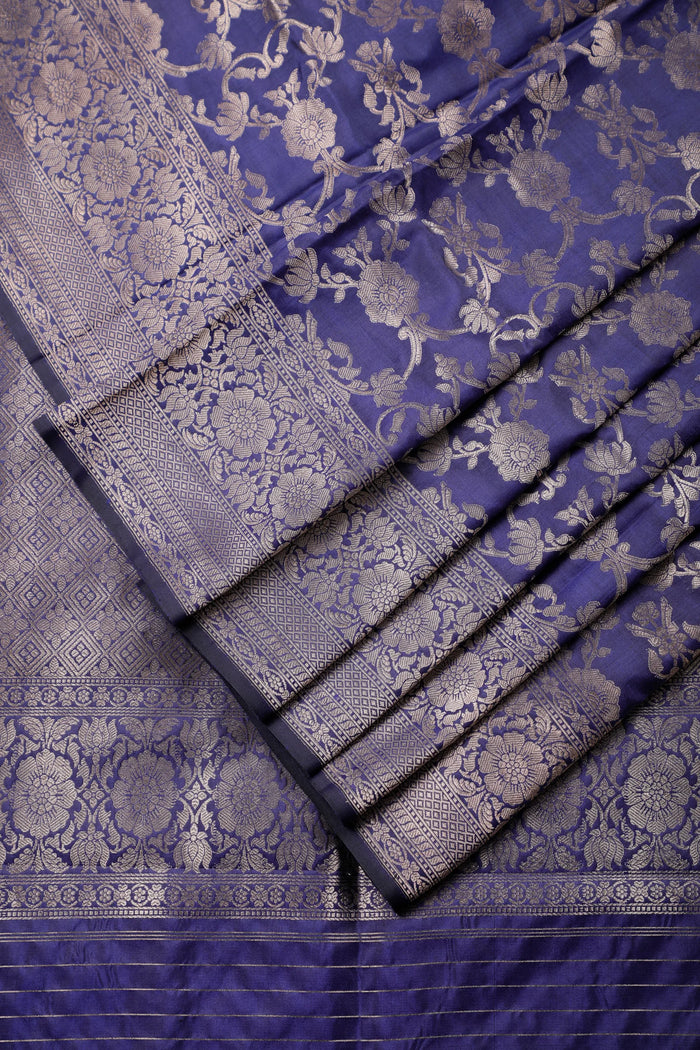 Navy Blue Handloom Benarasi Katan Silk Saree