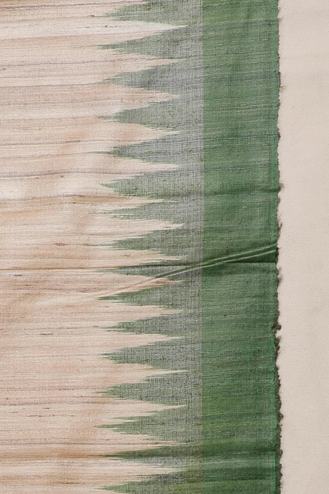 Beige Handloom Tussar Silk Saree with Green Temple Hand Embroidery