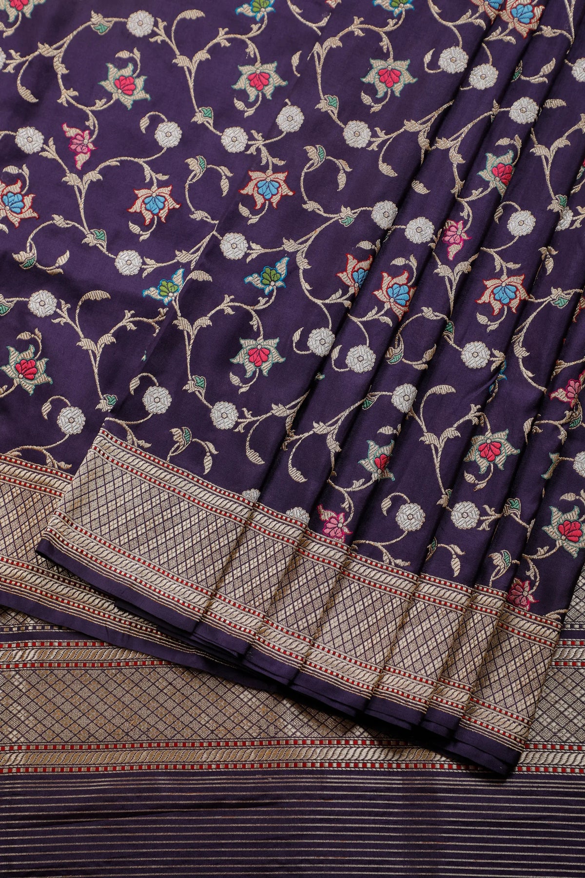 Purple Real Zari Pure Silk Benarasi Saree - Revival Design with Meenakari Work