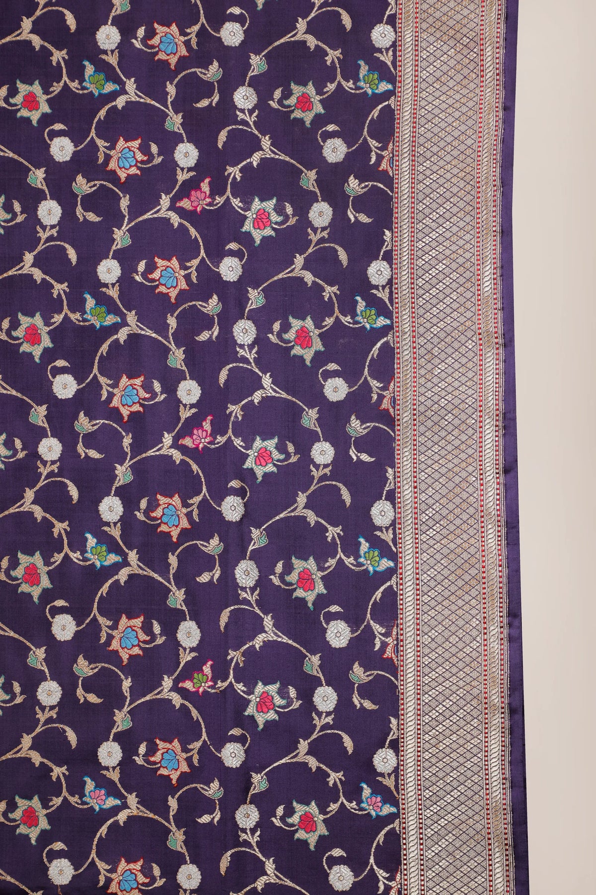 Purple Real Zari Pure Silk Benarasi Saree - Revival Design with Meenakari Work
