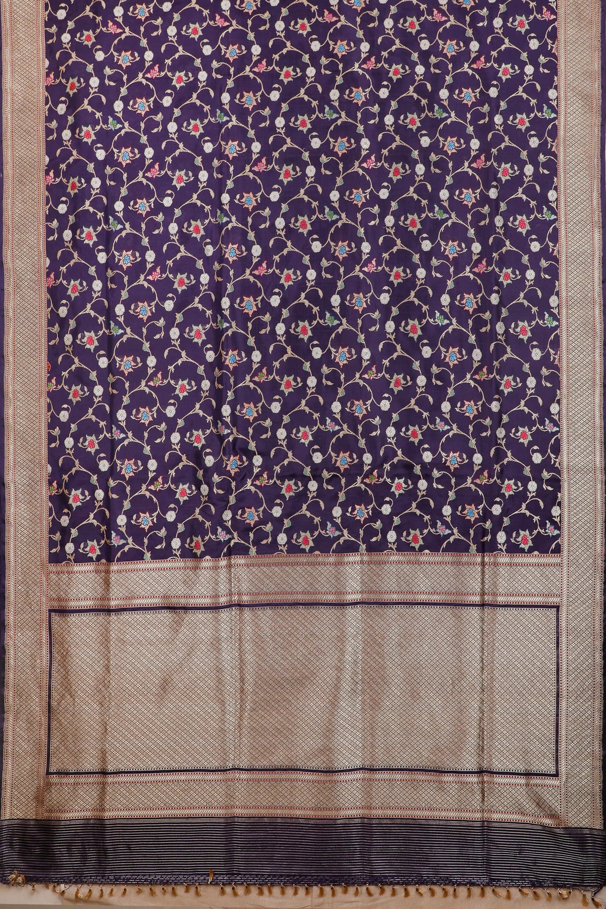 Purple Real Zari Pure Silk Benarasi Saree - Revival Design with Meenakari Work