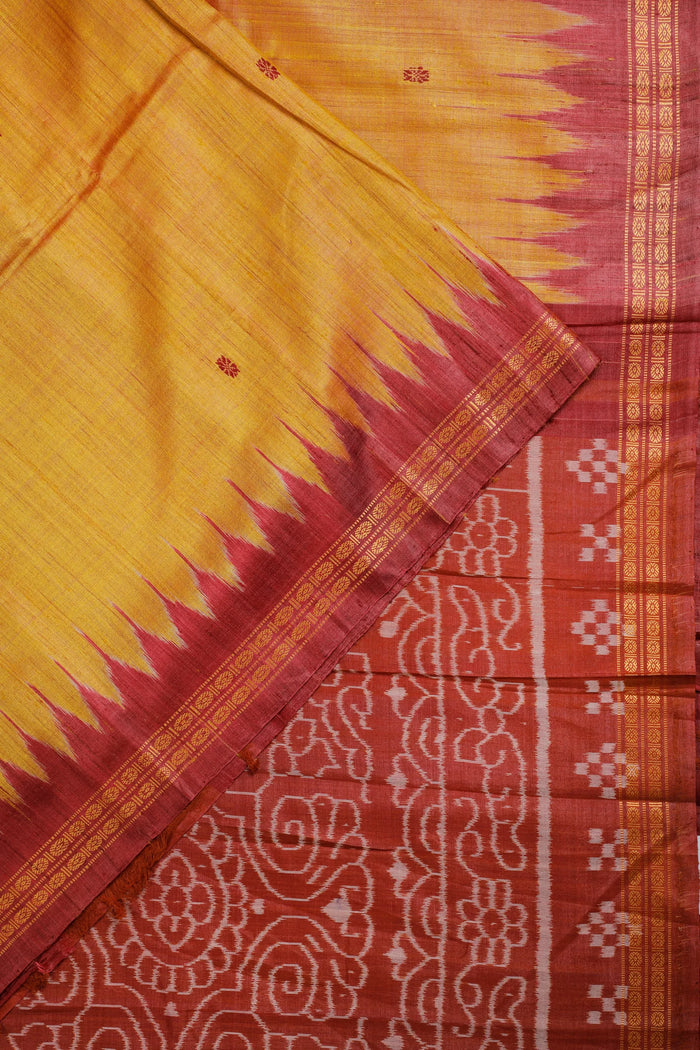 Mango Yellow Handloom Tussar Silk Saree - detail 1