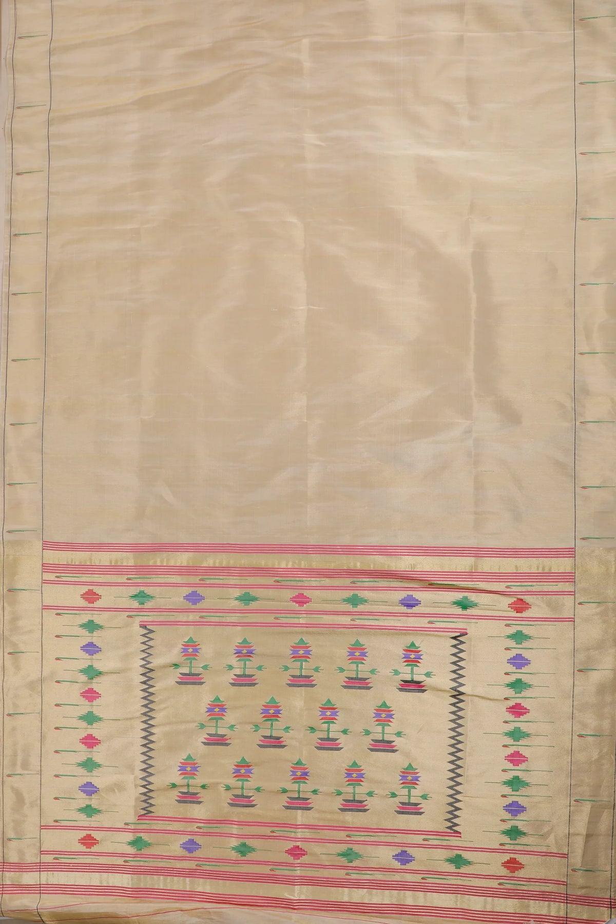 Ivory Pure Silk Handloom Tissue Paithani Saree with Asawali Pallu