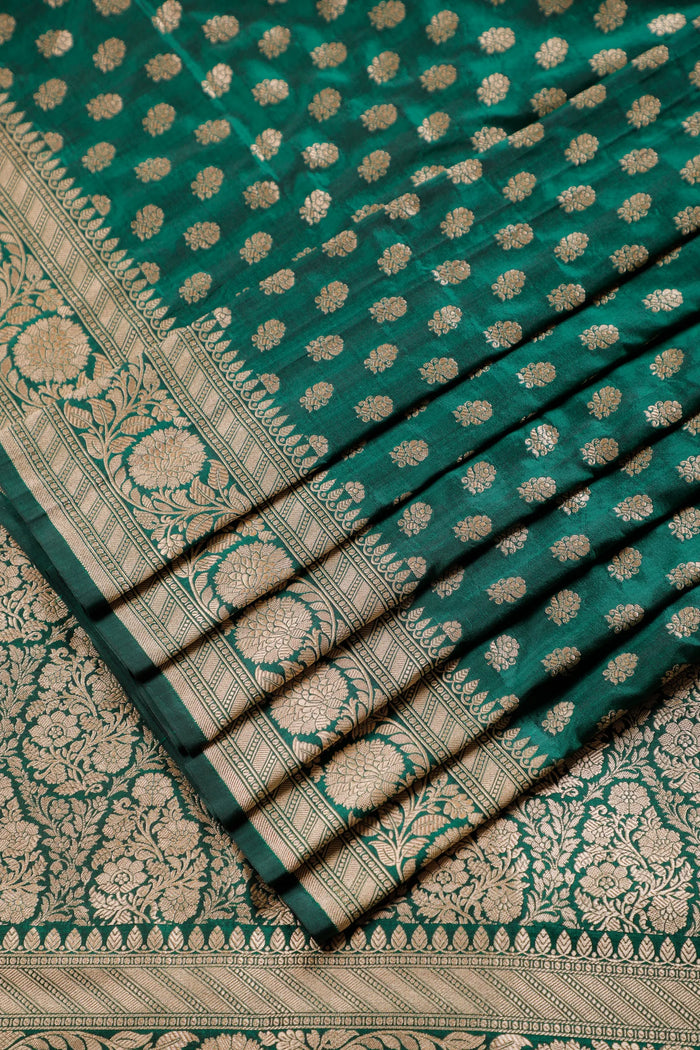 Dark Green Handloom Benarasi Katan Silk Saree