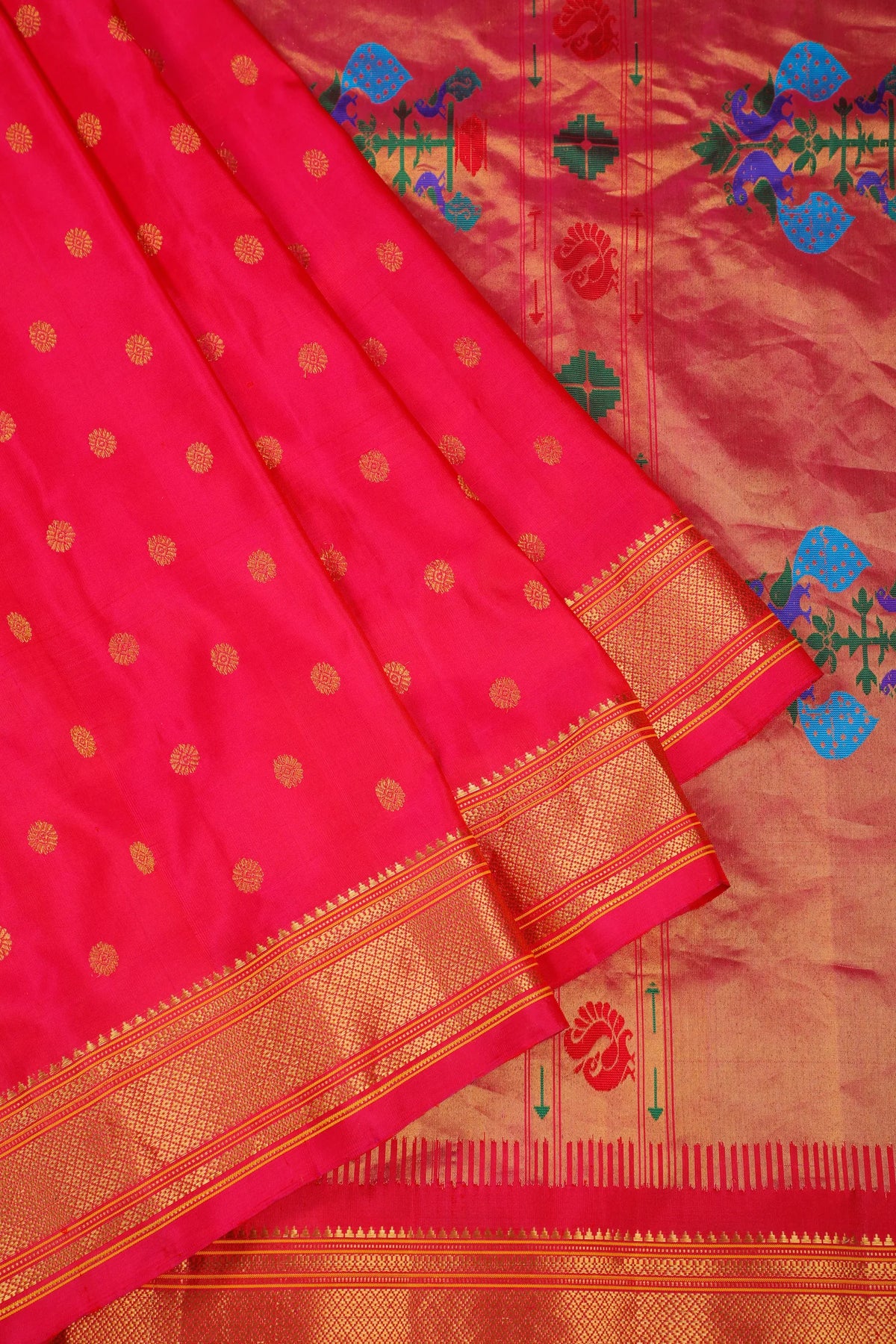 Pink Handloom Pure Silk Gadwal Saree - Kalanjali Paithani
