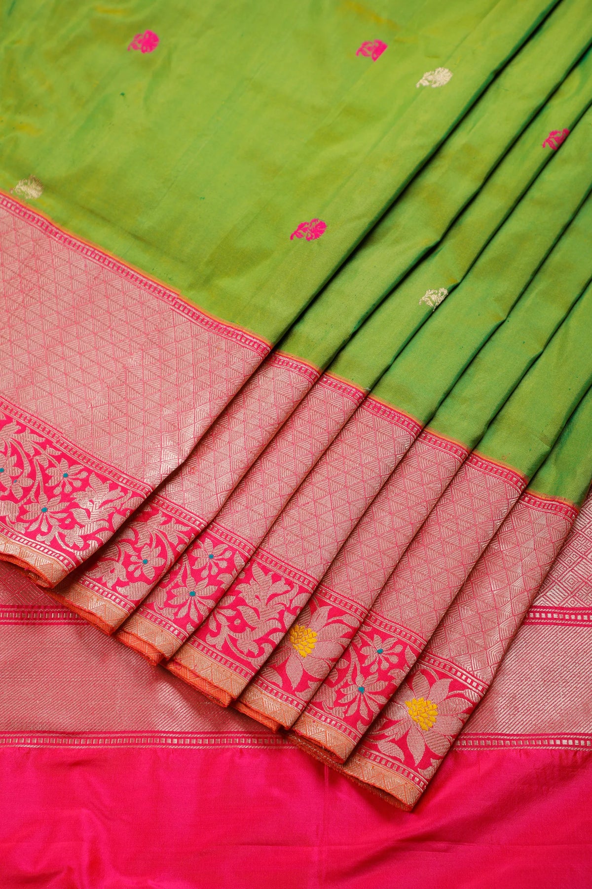 Parrot Green Benarasi Katan Pure Silk Saree