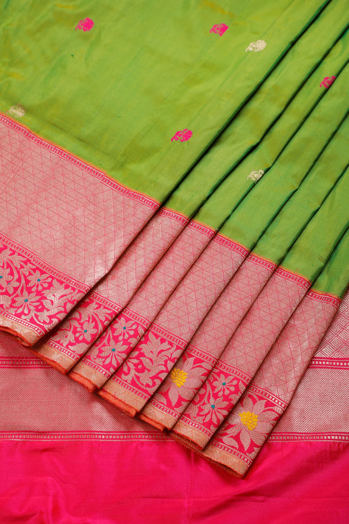 Parrot Green Benarasi Katan Pure Silk Saree