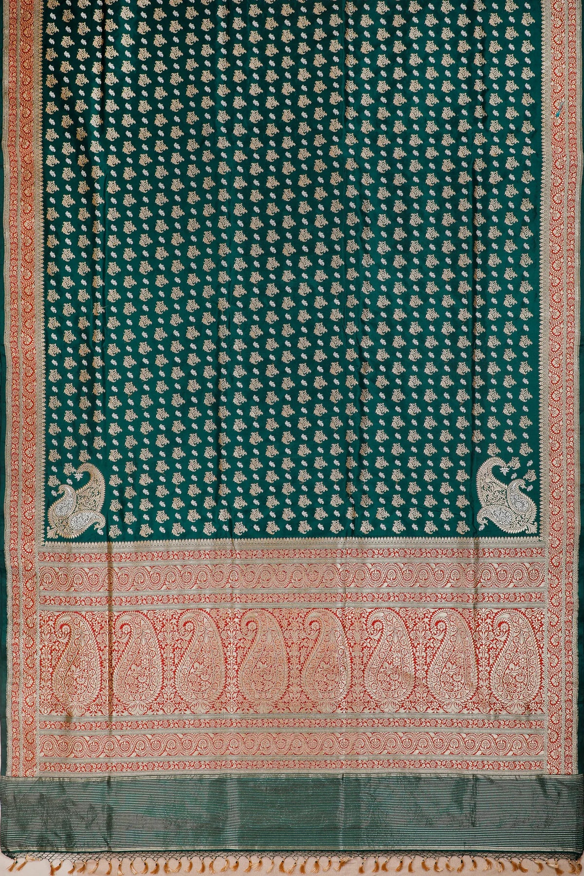 Bottle Green Handloom Real Zari Pure Silk Benarasi Saree