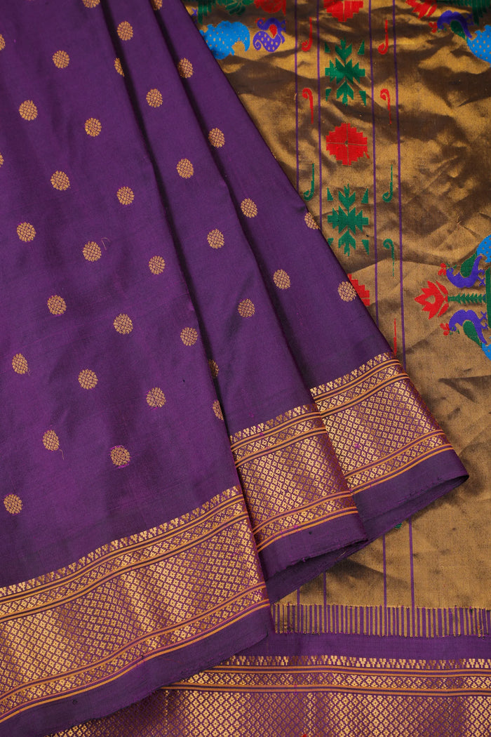 Dark Purple Handloom Pure Silk Gadwal Saree - Kalanjali Paithani