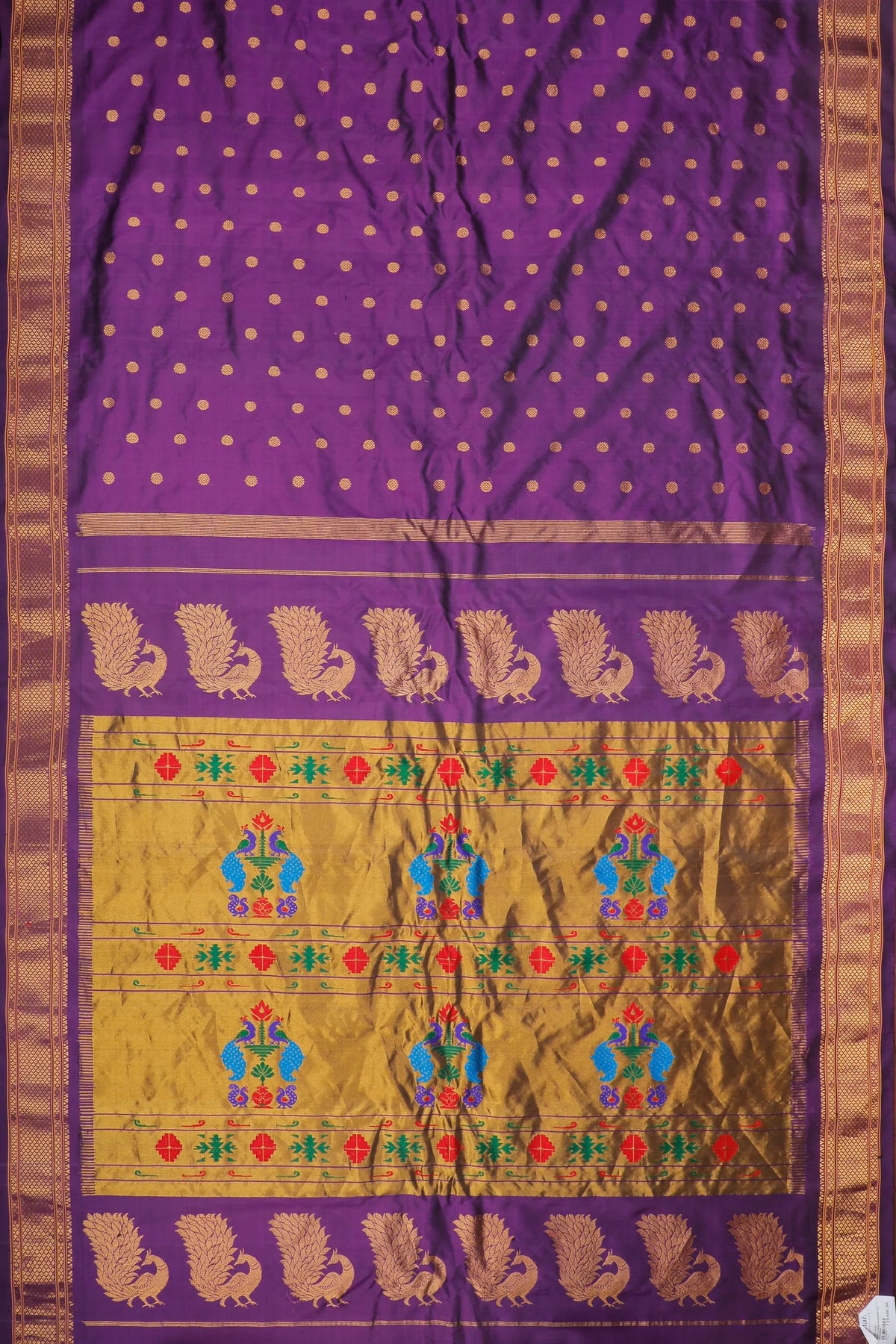 Dark Purple Handloom Pure Silk Gadwal Saree - Kalanjali Paithani