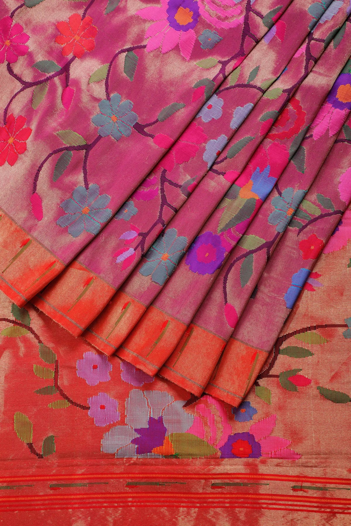 Purple Pure Silk Handloom Tissue Paithani with All Over Design