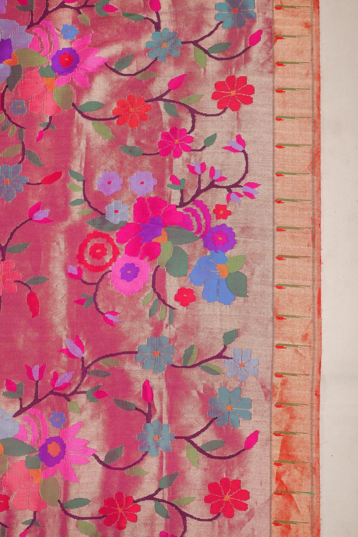 Purple Pure Silk Handloom Tissue Paithani with All Over Design