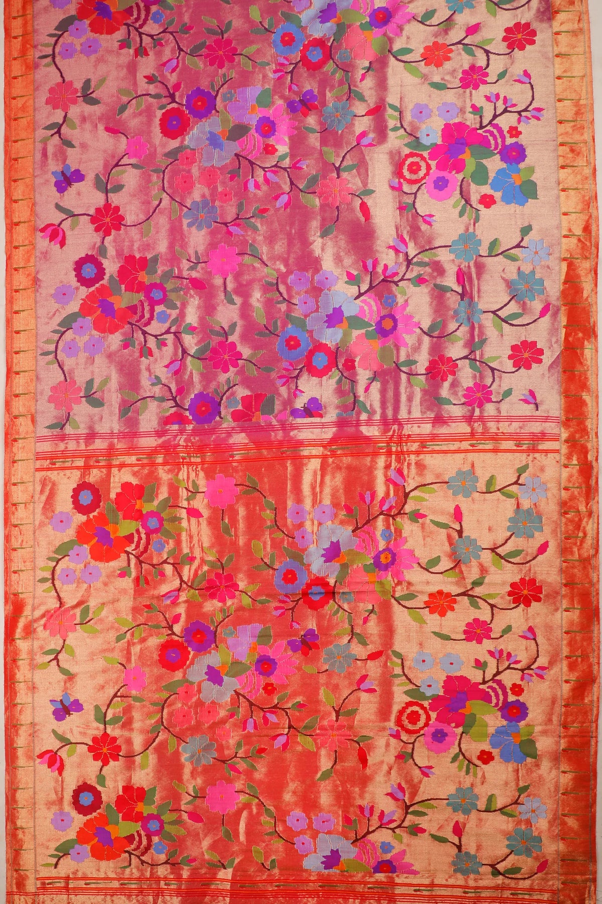 Purple Pure Silk Handloom Tissue Paithani with All Over Design