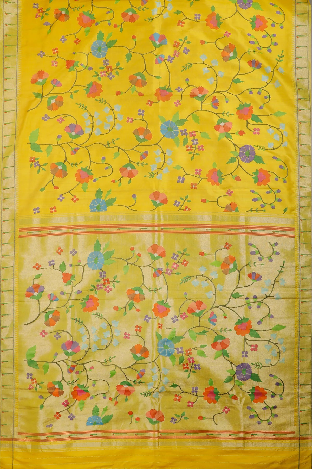 Lemon Yellow Pure Silk by Silk Handloom Paithani Saree with All Over Design
