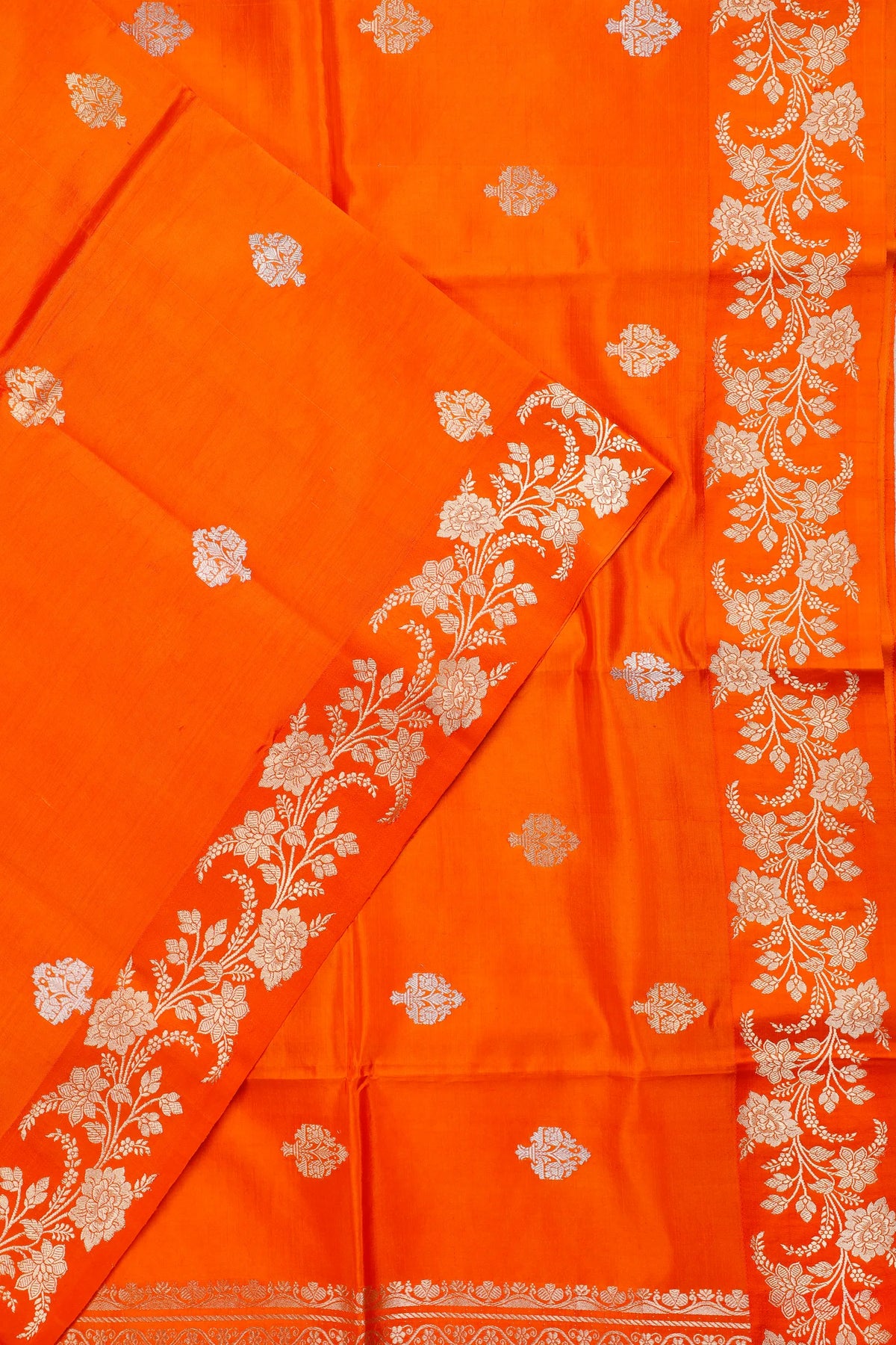 Orange Pure Silk Handloom Mashru Benarasi Saree