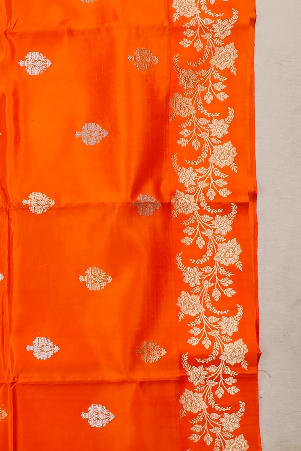 Orange Pure Silk Handloom Mashru Benarasi Saree