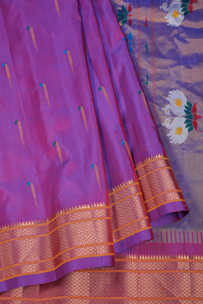 Purple Handloom Pure Silk Gadwal Saree - Kalanjali Paithani with Muniya Buttis