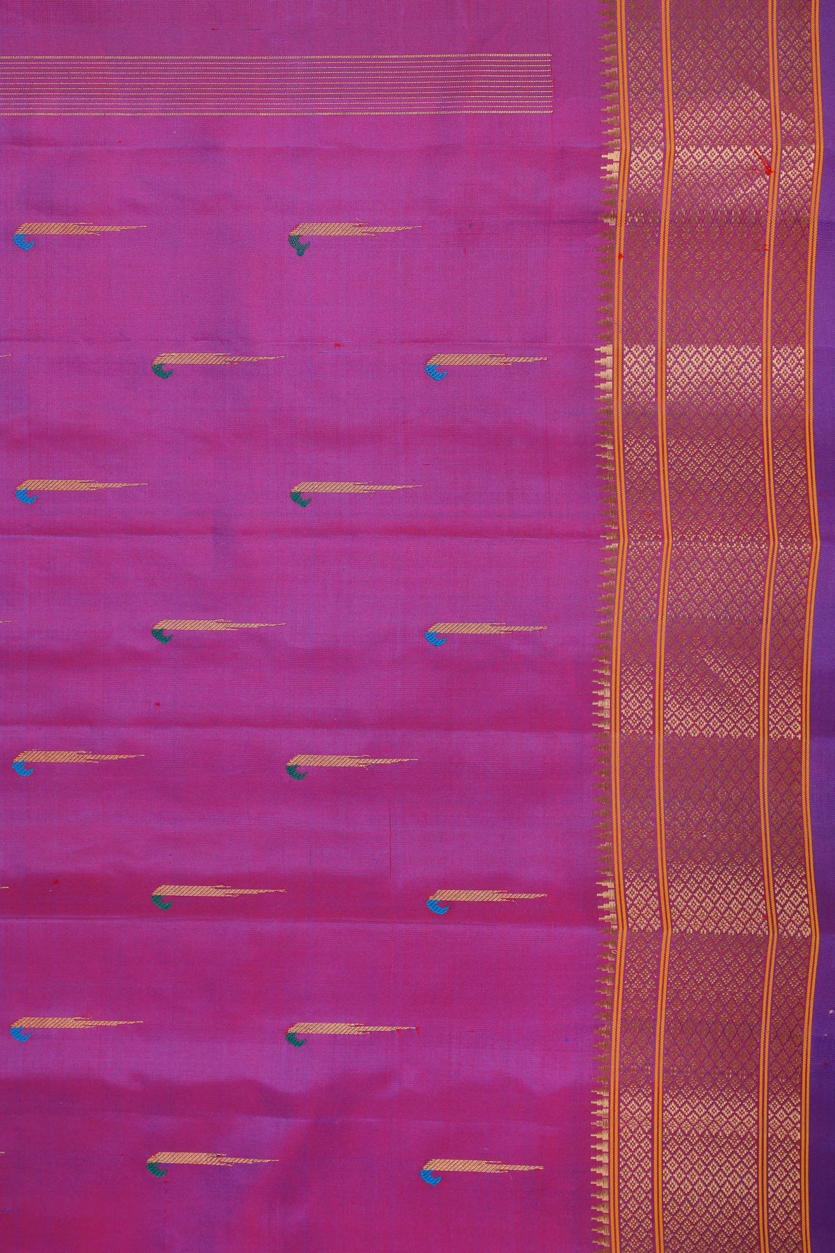 Purple Handloom Pure Silk Gadwal Saree - Kalanjali Paithani with Muniya Buttis