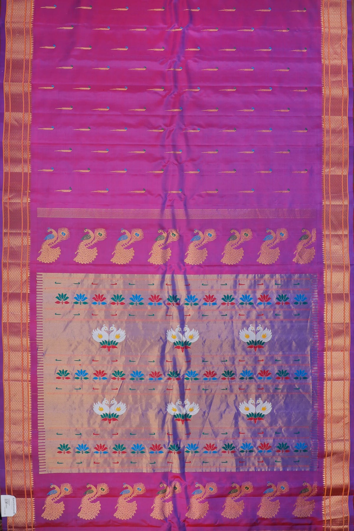 Purple Handloom Pure Silk Gadwal Saree - Kalanjali Paithani with Muniya Buttis