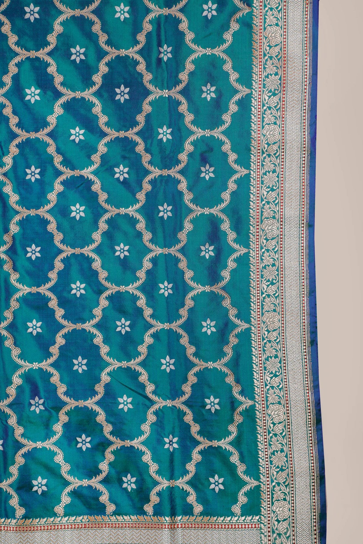 Peacock Blue Real Zari Pure Silk Benarasi Saree - Revival Design