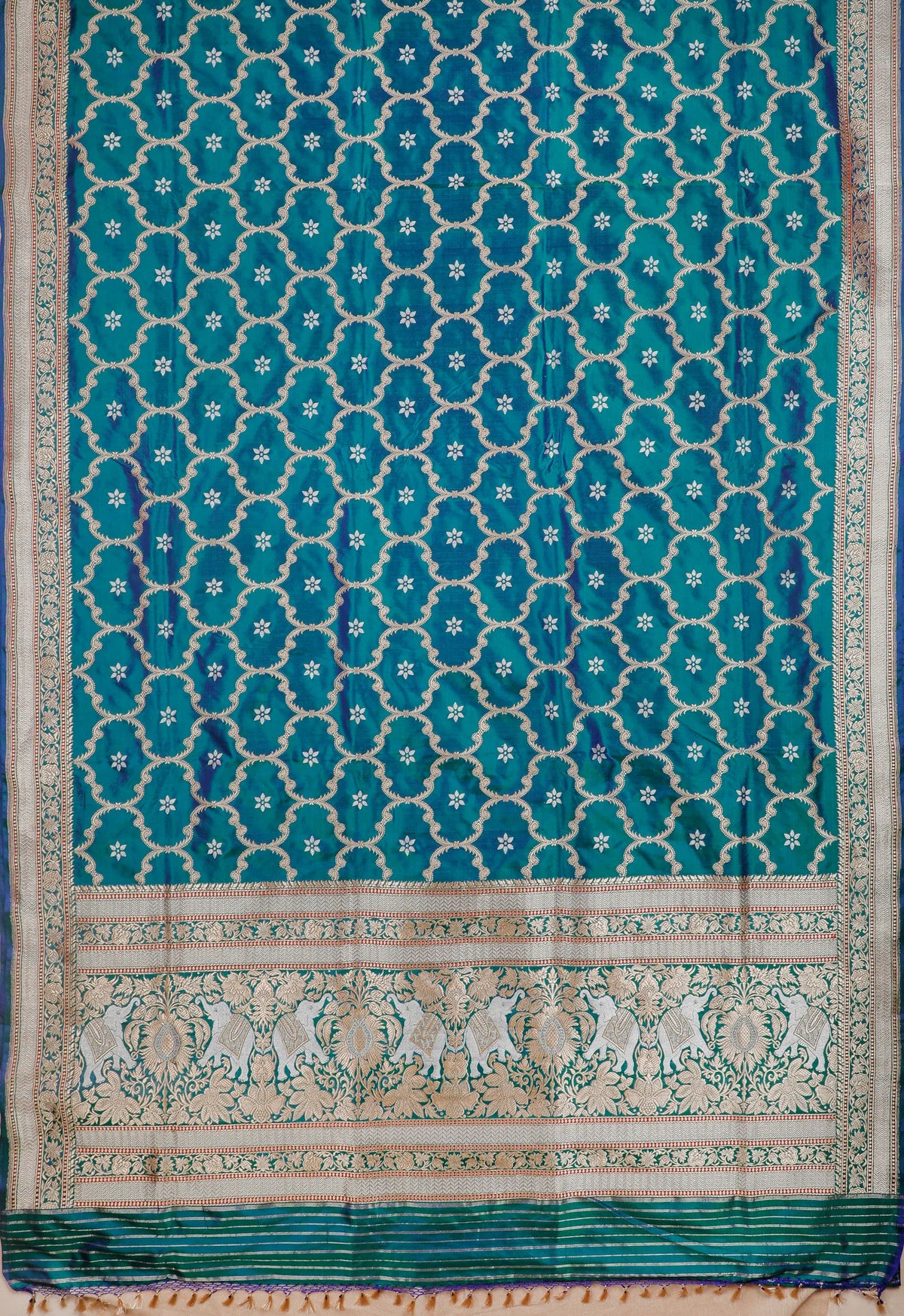 Peacock Blue Real Zari Pure Silk Benarasi Saree - Revival Design