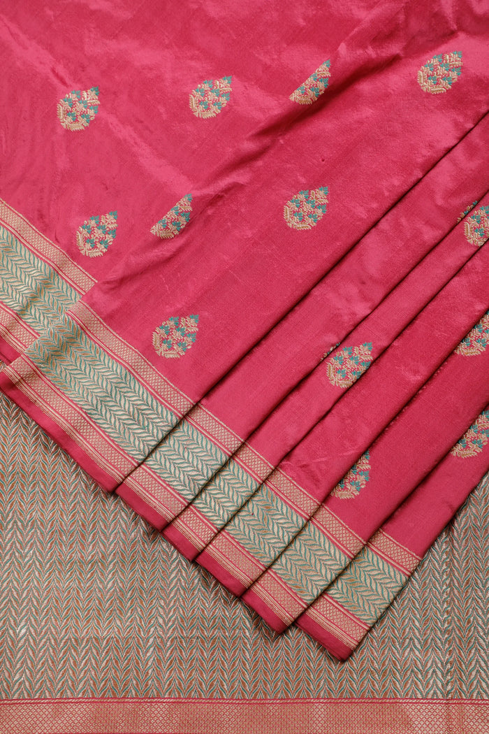 Peach Pink Real Zari Pure Silk Benarasi Saree - Revival Design