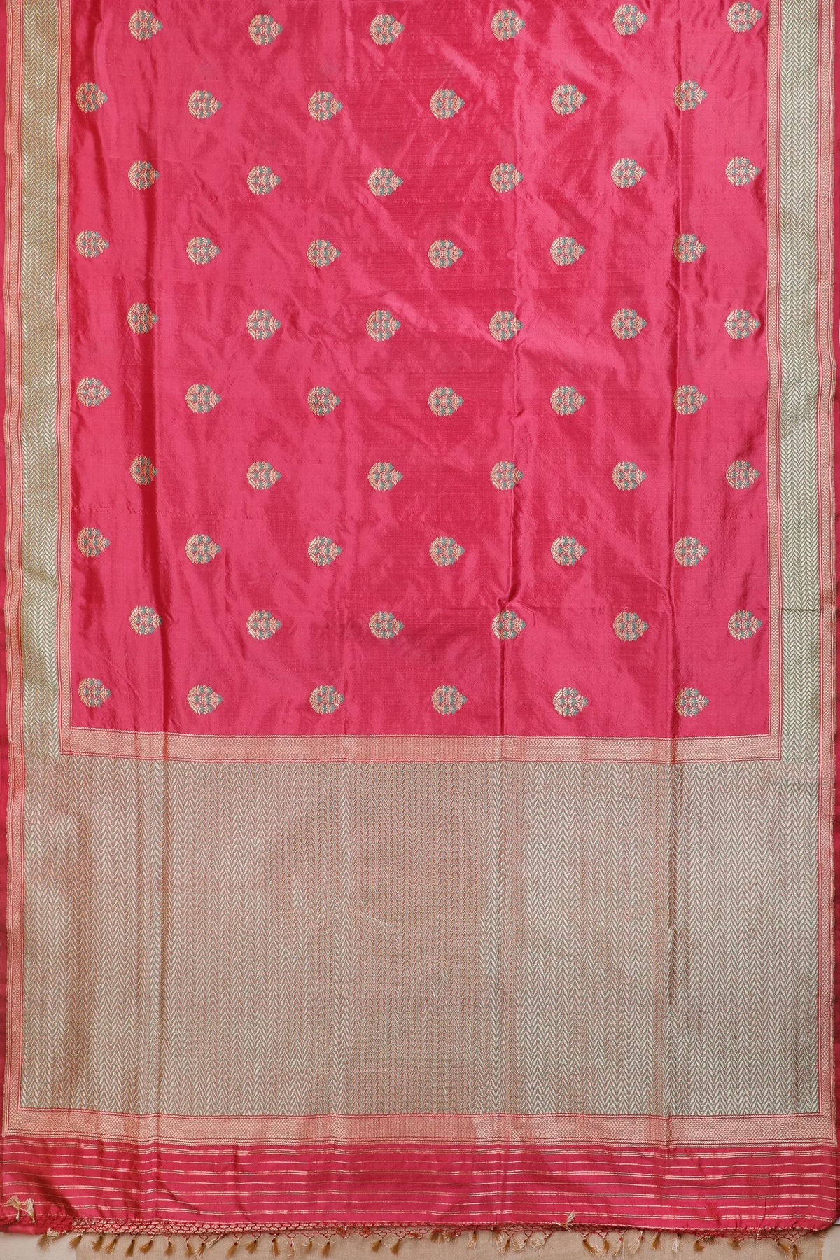 Peach Pink Real Zari Pure Silk Benarasi Saree - Revival Design